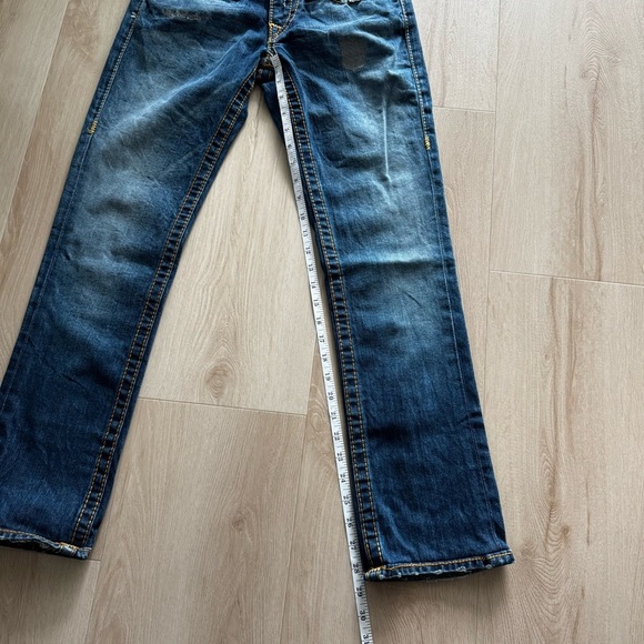 True Religion Y2K Low Rise Straight Leg Blue Jeans with Gold Stitching - Picture 7 of 8